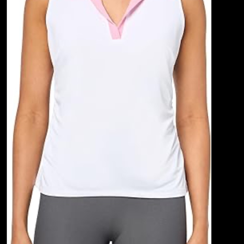 Footjoy Women's White and Pink Sleeveless Top athletic golf top